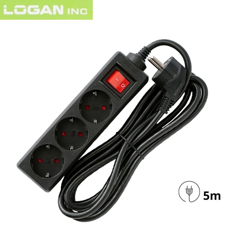 Сетевой фильтр-удлинитель Logan SFB3-5 3 розетки 5 м Black (28690344) - фото 2