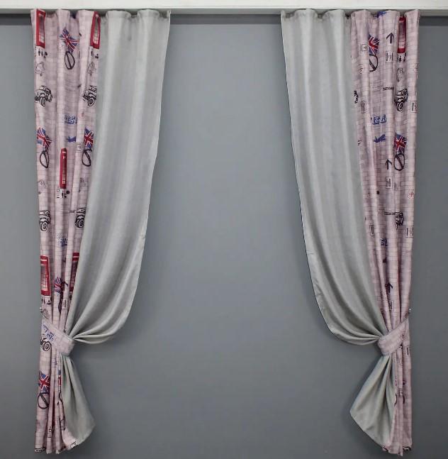 Комплект комбинированных штор сатин/лен 1,4х2,5 м 2 шт. Разноцветный (014дк/913-1016ш)