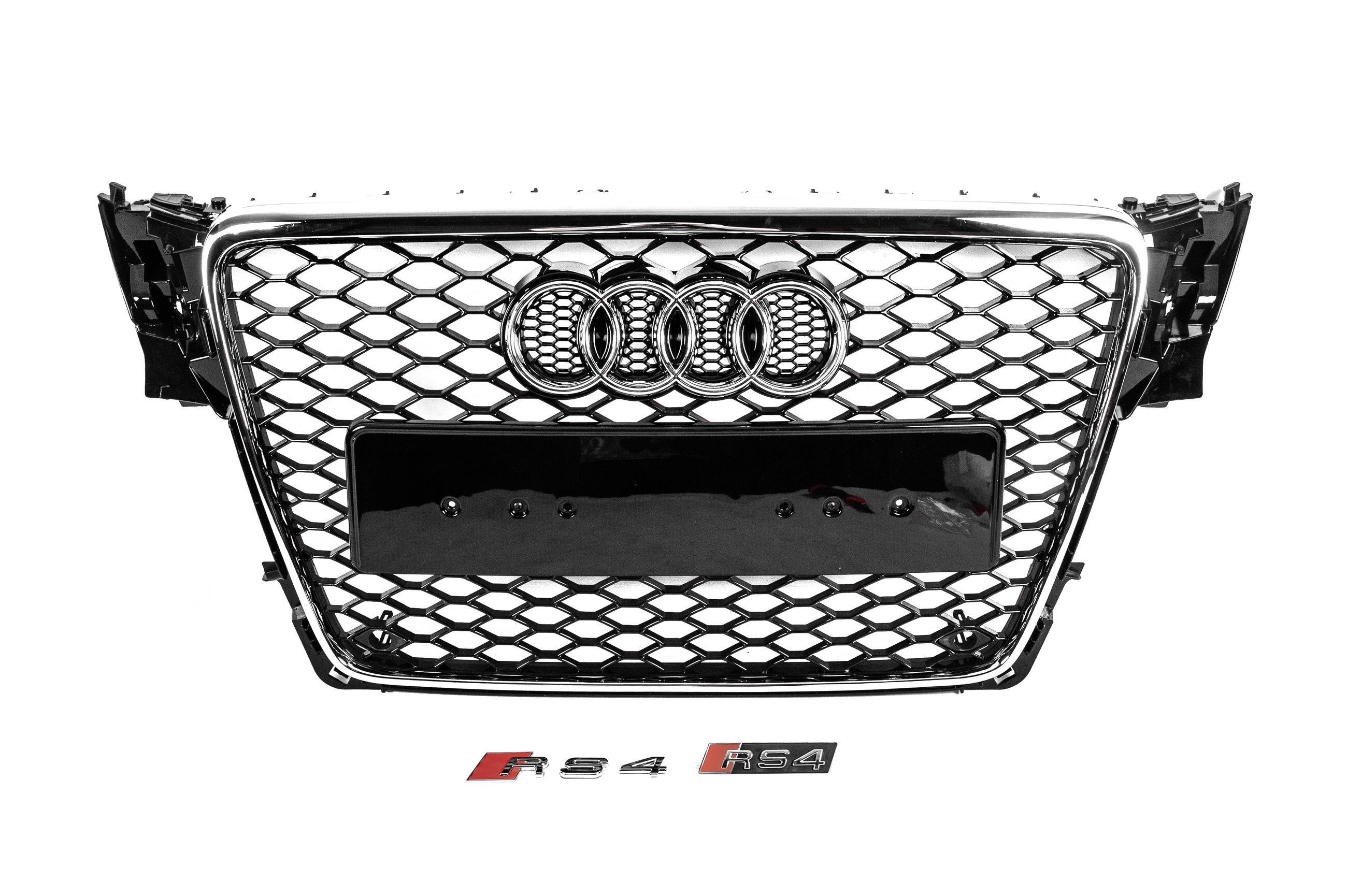 Передняя решетка RS-style V-2 2007-2011 с хромом GT Tuning для Audi A4 B8 2007-2015 ABS Черный
