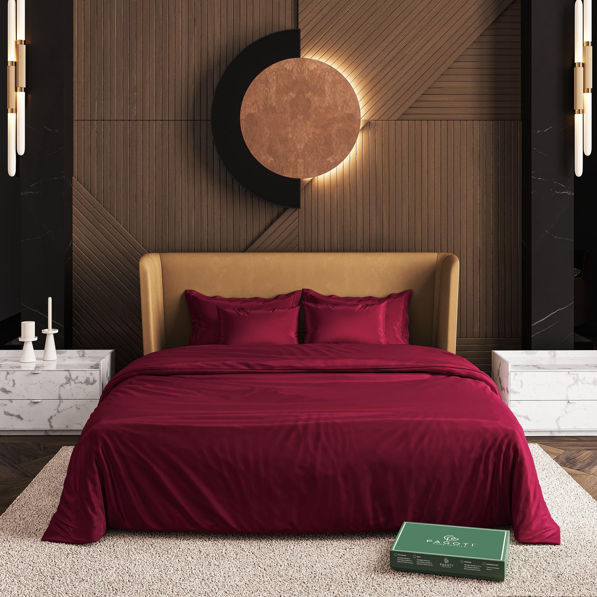 Комплект постільної білизни сатин-люкс PAGOTI Minimal євро 4х50х70/4х70х70 см Бордовий