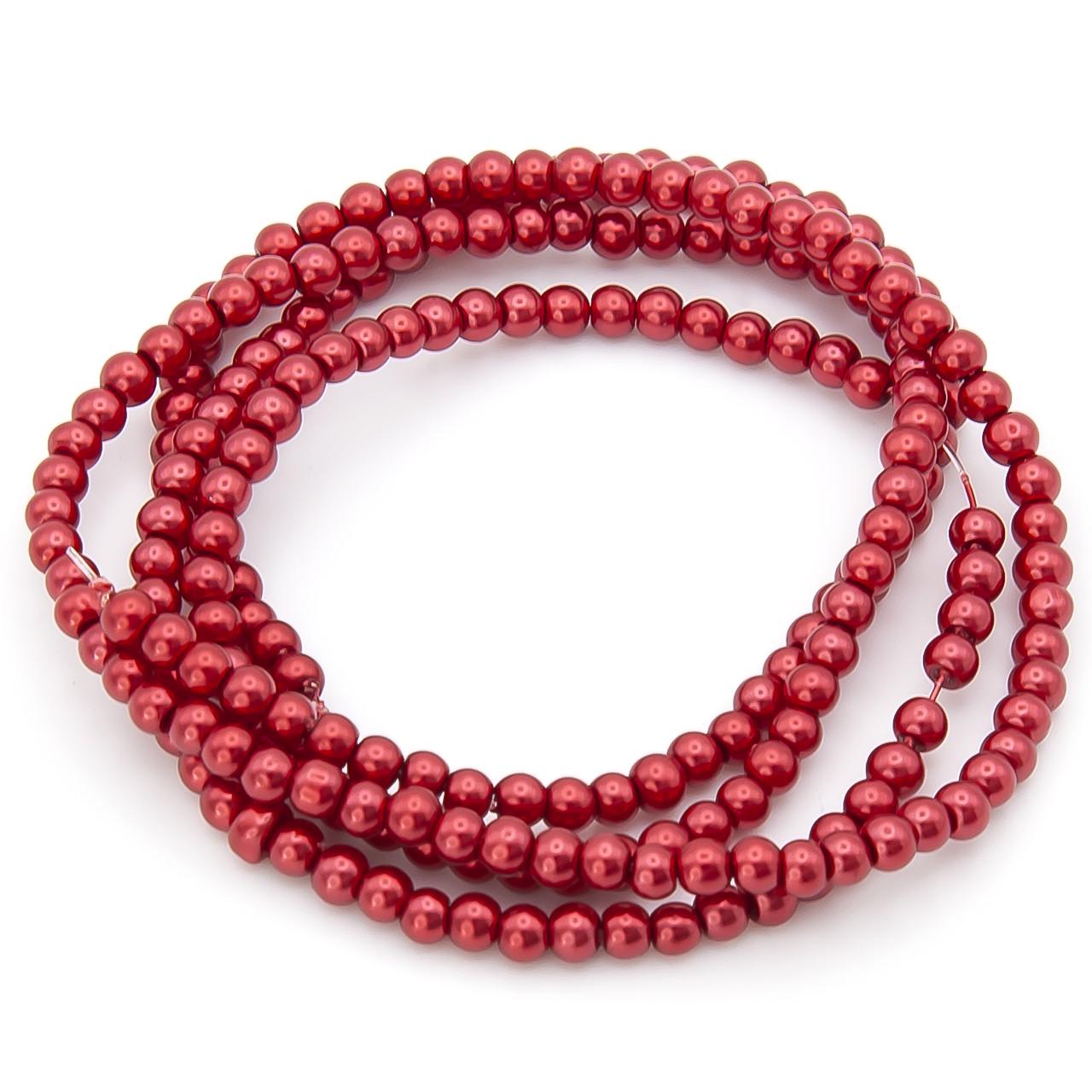 Бусины стеклянные на нитке под жемчуг 6 мм 80 см 145 шт. Красный (БЖ0006ш51)