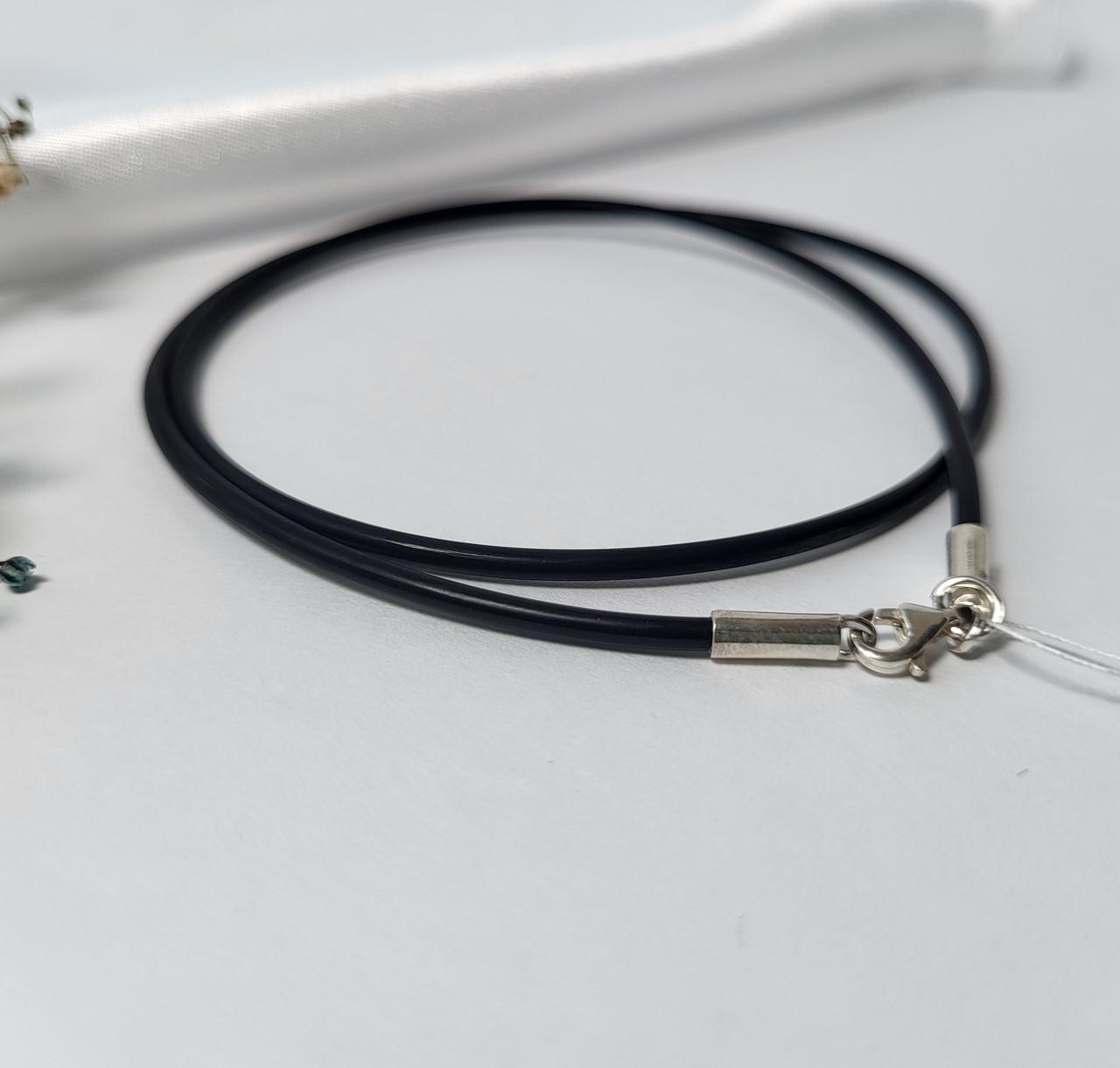 Шнурок на шию застібка срібло 925 проби силікон 1,5 мм 0,70 г 40 см Чорний (1443) - фото 1