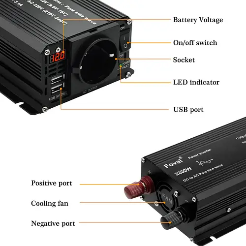 Инвертор FOVAL чистая синусоида 2200W 220V (21463364) - фото 2