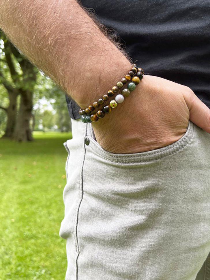 Набор мужских браслетов тигровый и бычий глаз (4547)