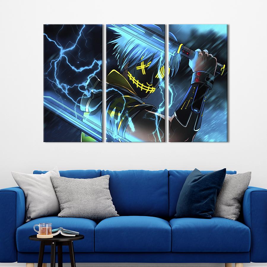 Модульная картина триптих Аниме ниндзя с мечами 156x100 см (680-31)