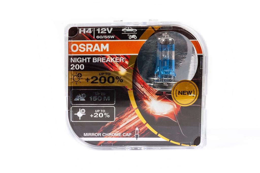 Лампа головного світла Osram H4 60/55W Night Breaker Laser /200% 64193NBL200 Osram скло