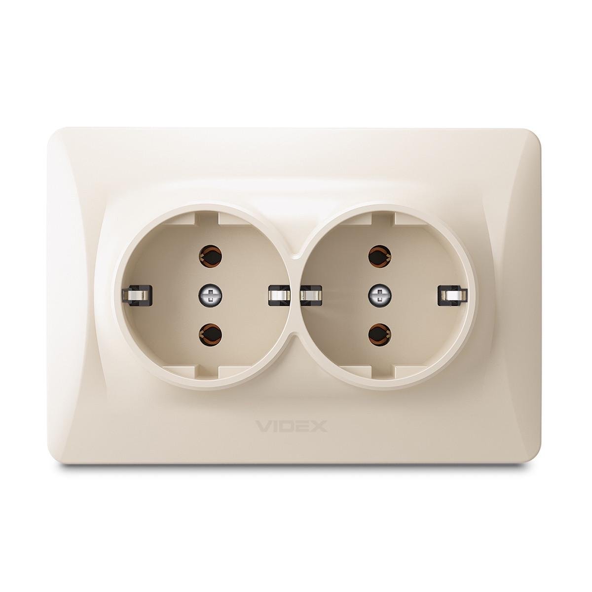 Розетка Videx Binera с заземлением двойная Кремовый