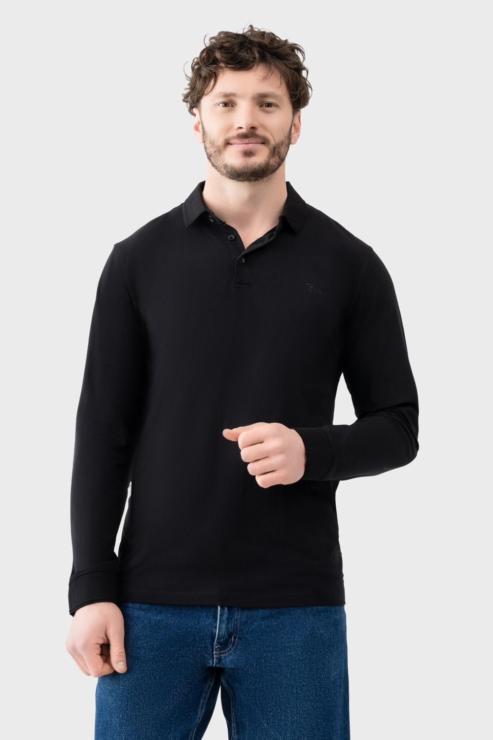 Лонгслив-поло Avecs из трикотажа Double Face XL Черный (30592/1-XL)