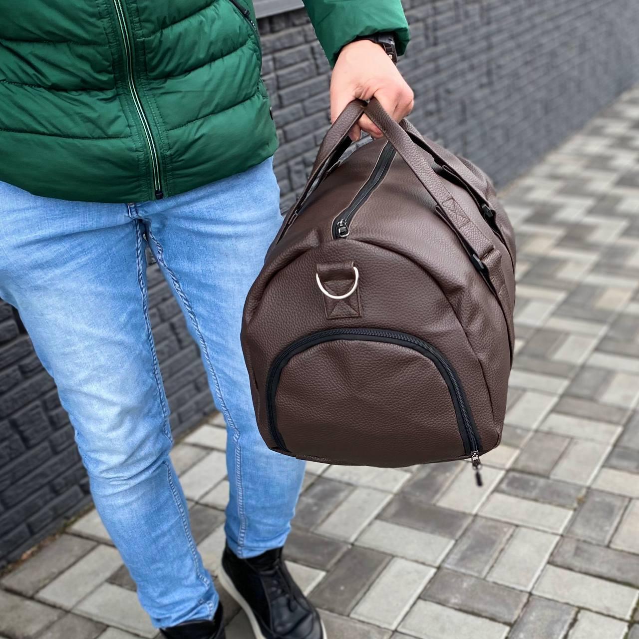 Сумка через плечо дорожная мужская с отделением для обуви 50х22х36 см Коричневый (s13) - фото 2