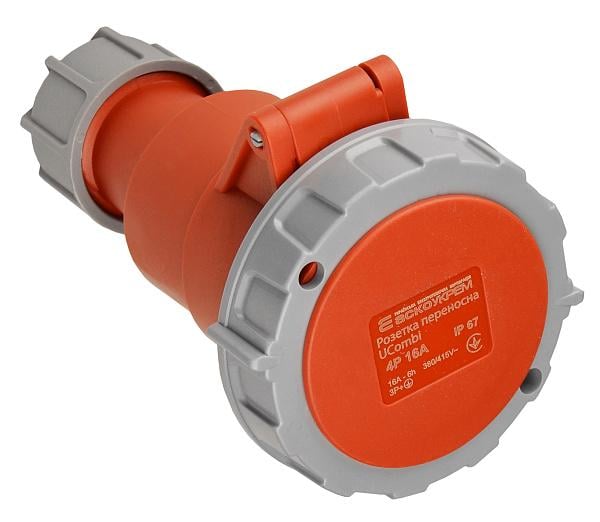 Силовая розетка АСКО-УКРЕМ UCombi 3P+PE 16А 415 В переносная полиамид IP67 Красный (A0080010125)