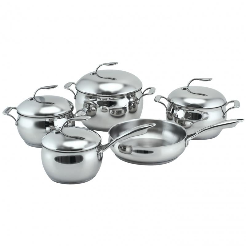 Набір кухонного посуду Lora NS13 нержавіюча сталь 9 пр. Сірий Набір кухонного посуду Lora NS13 нержавіюча сталь 9 пр. Сірий