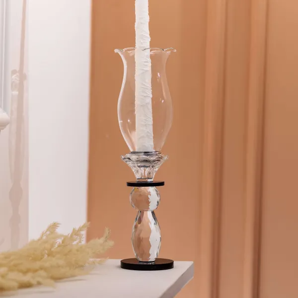 Подсвечник декоративный Fantasy стеклянный 29 см Прозрачный/Черный - фото 4