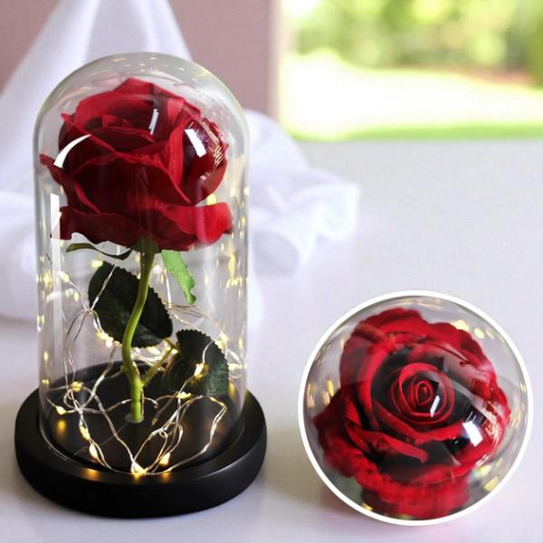 Ночник роза в колбе под стеклом с LED подсветкой.