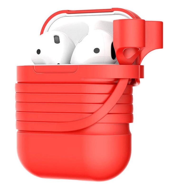 Чехол силиконовый для AirPods Baseus Case TZARGS-09 с держателем для наушников Красный - фото 4