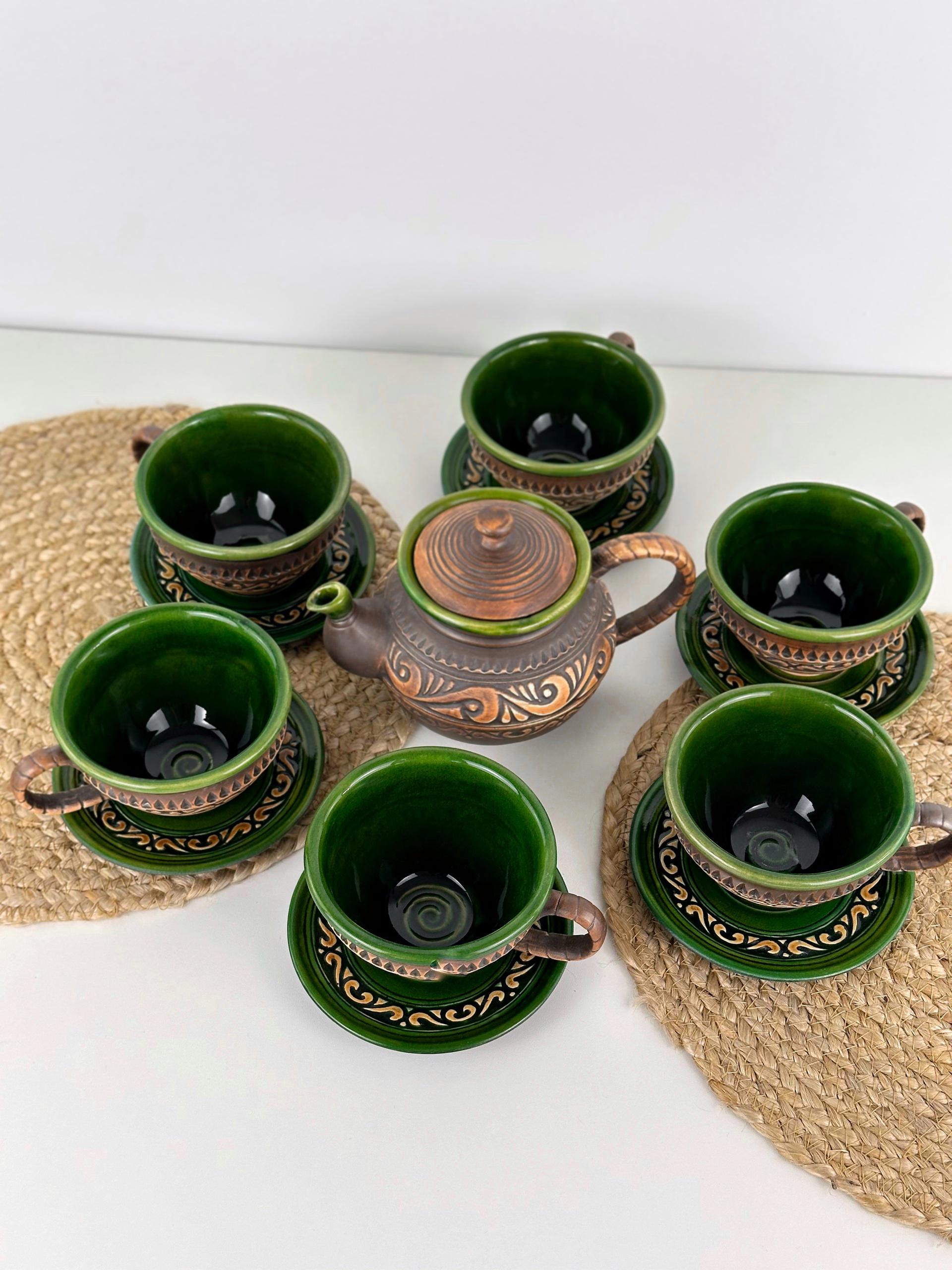 Набір глиняного посуду для чаювання Гражда на 6 чоловік Коричневий (17019-27) - фото 9