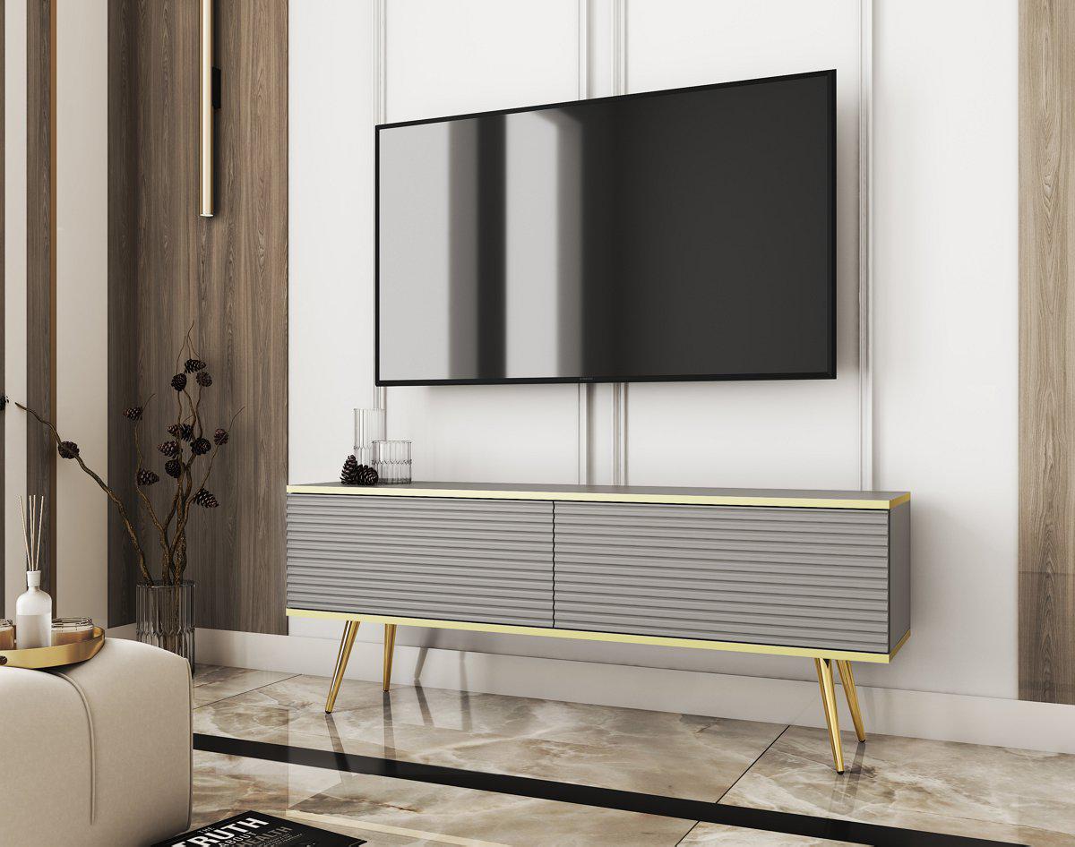 Тумба під телевізор Perfect Home Oro RTV135 MDF 2-дверна з золотими ніжками Сірий (PFH-091330)