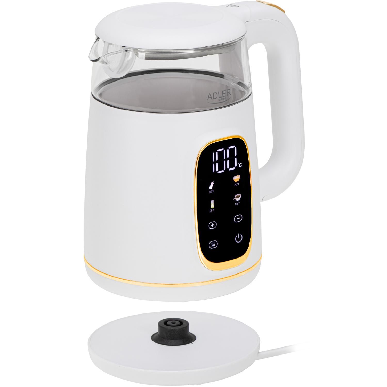 Электрочайник Adler AD 1305 стеклянный с установкой температуры 2200 Вт 1,7 л White/Gold (AD1305WG) - фото 5