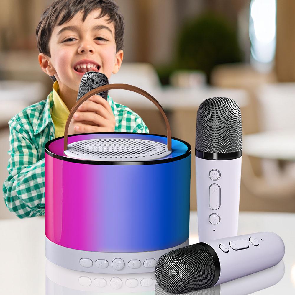 Колонка портативная K52 с Bluetooth и 2 караоке микрофонами RGB подсветка Белый - фото 2