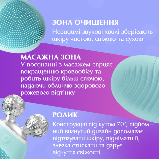 Щітка масажер для обличчя для обличчя та шиї ультразвукова Green - фото 2