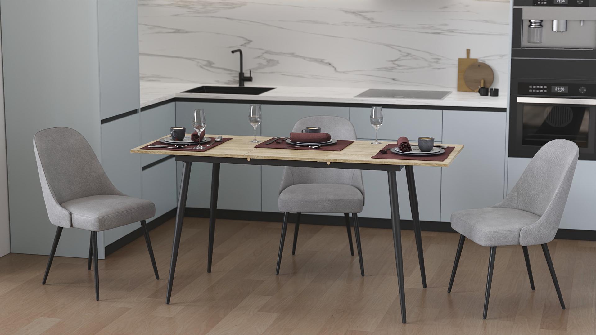 Обеденный стол раскладной Ferrum-decor Данди на конусных ногах металл/ДСП 16 мм 75x120/160x70 см Черный/Дуб Сонома (FRD-106780)