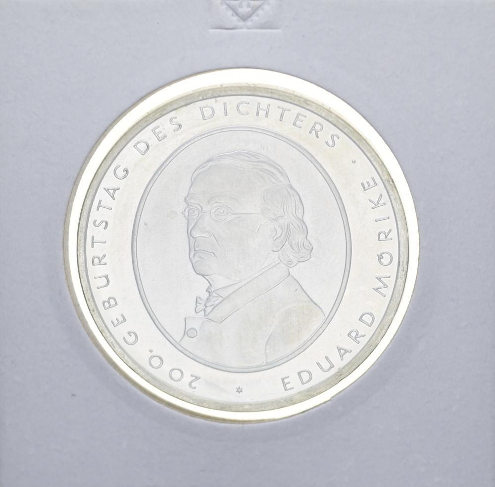 Коллекционная монета Германия 10 евро 2004 Эдуард Морике Серебро UNC (М10889)