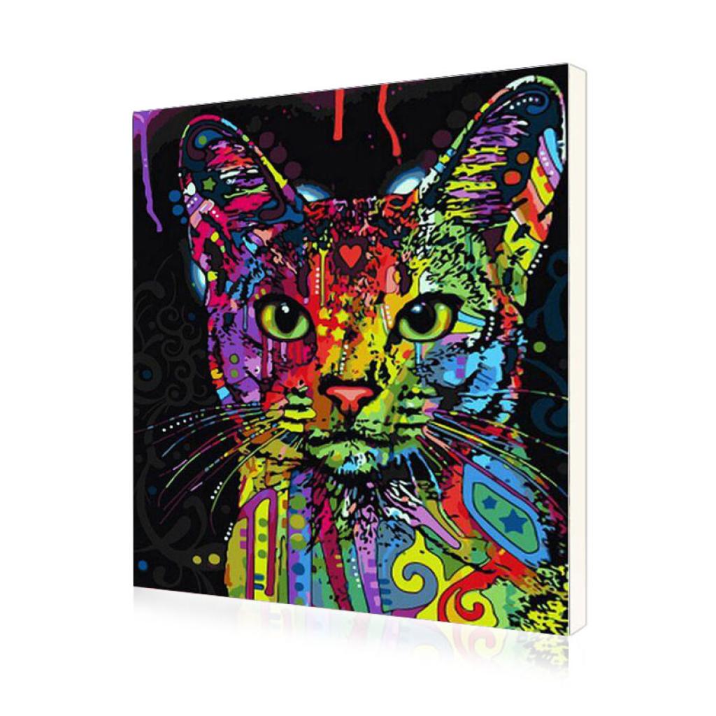 Картина по номерам Lesko DIY Радужная кошка 40x50 см (PH-9386)