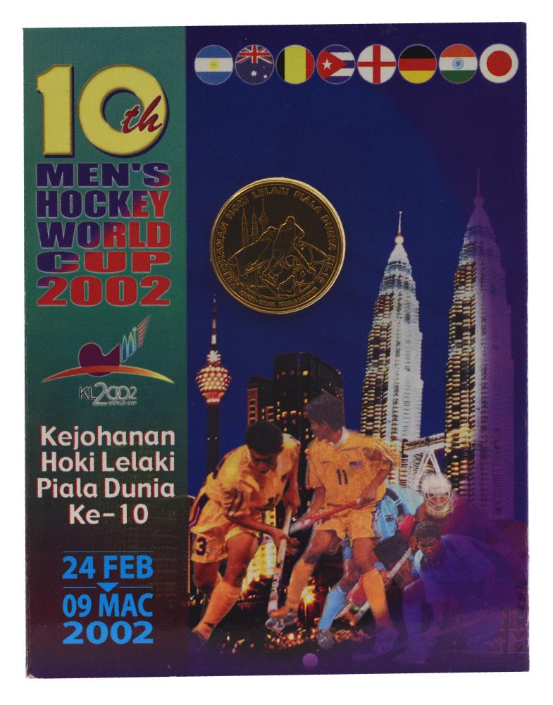 Коллекционная монета Малайзия 1 ринггит 2002 UNC Хоккей на траве в сувенирной упаковке (М21435)