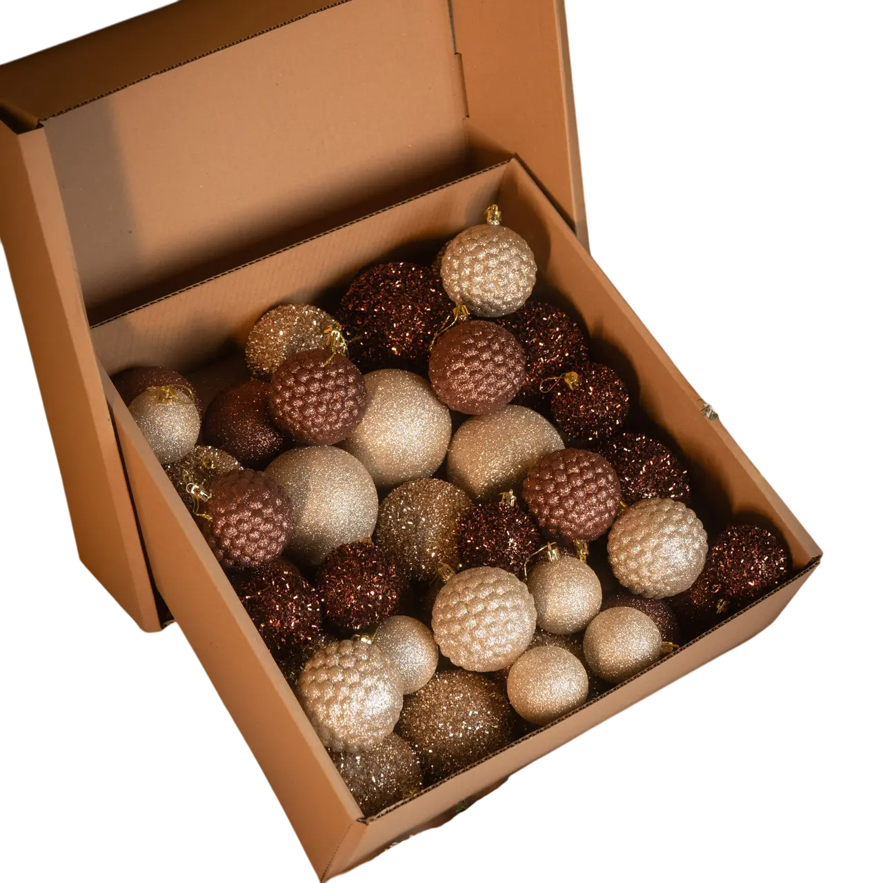 Новогодний набор елочных шаров Блеск из пластика с блестками 40 шт. Золотисто-коричневый (150-41-Блиск корич.)
