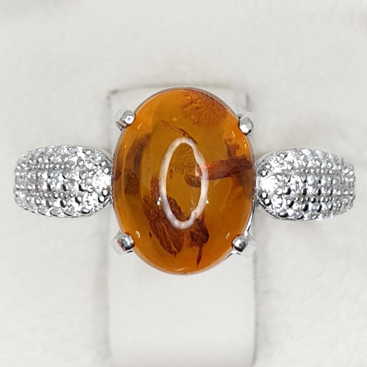 Кільце срібне з бурштином і фіанітом р. 18,5 2,25 г (1428274515)
