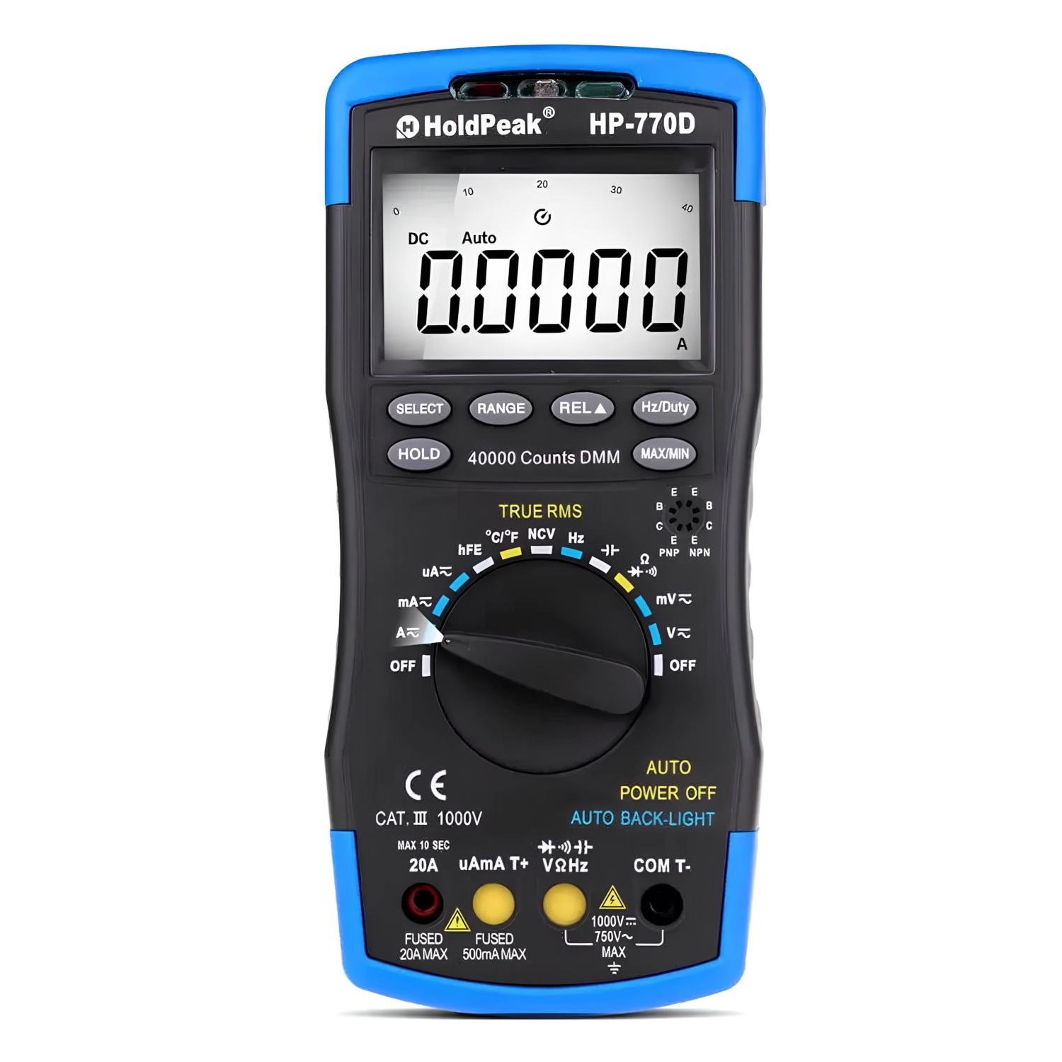 Мультиметр цифровий HoldPeak HP-770D TrueRMS 40000 відліків 1000 В 20А AC/DC 40МОм 100 мФ 1000°C 10МГц NCV - фото 3 Мультиметр цифровий HoldPeak HP-770D TrueRMS 40000 відліків 1000 В 20А AC/DC 40МОм 100 мФ 1000°C 10МГц NCV - фото 3