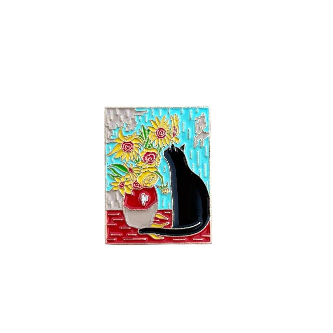 Значок Подсолнухи и кот (0350)