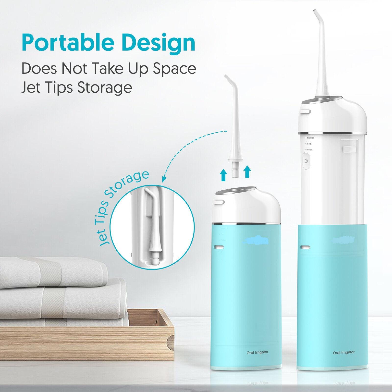 Ирригатор для полости рта портативный Portable Oral Irrigator и 4 сменные насадки Голубой - фото 11