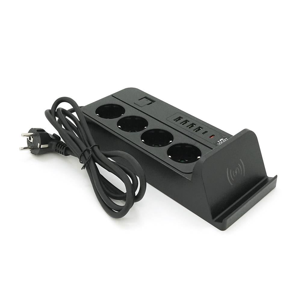 Фільтр мережевий із захистом від перенапруги G12 4 розетки/4 USB 3,2A/2 Type-C/бездротова зарядка 2 м Box Black (43680)