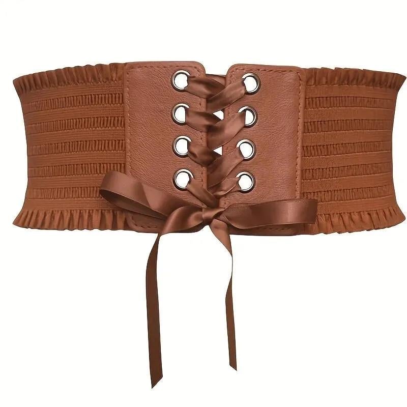 Пояс с атласной завязкой на кожаных кнопках Коричневый Пояс с атласной завязкой на кожаных кнопках Коричневый