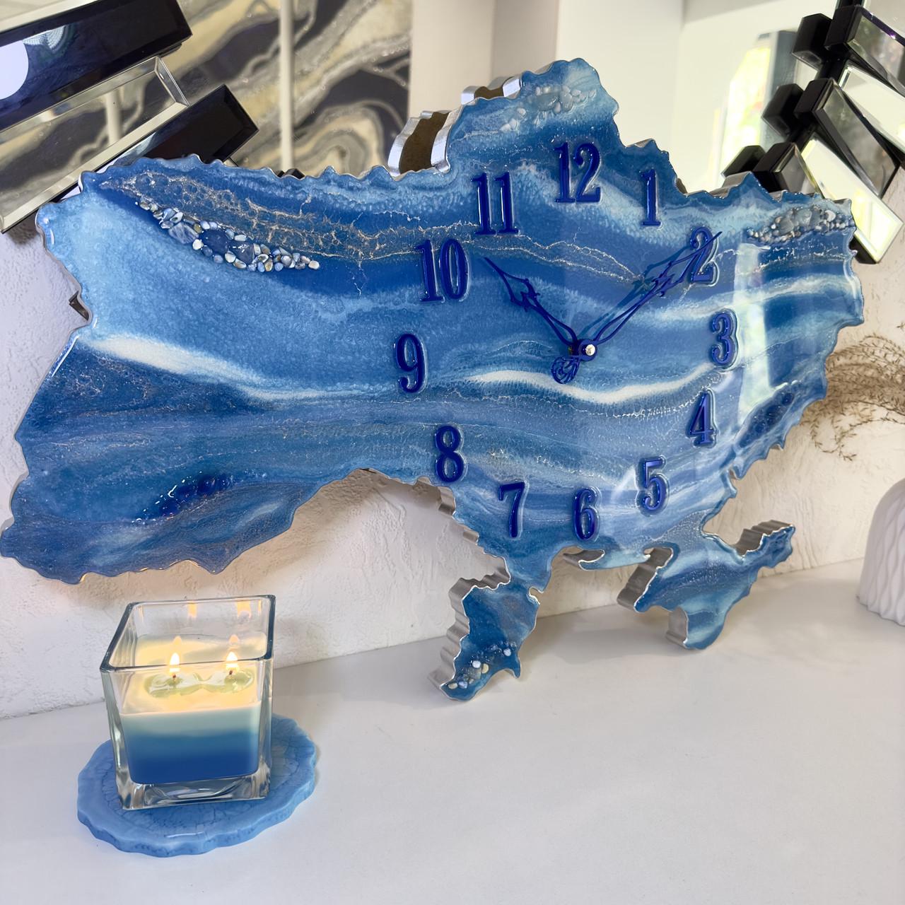 Годинник настінний з епоксидної смоли Карта України 60x40 см