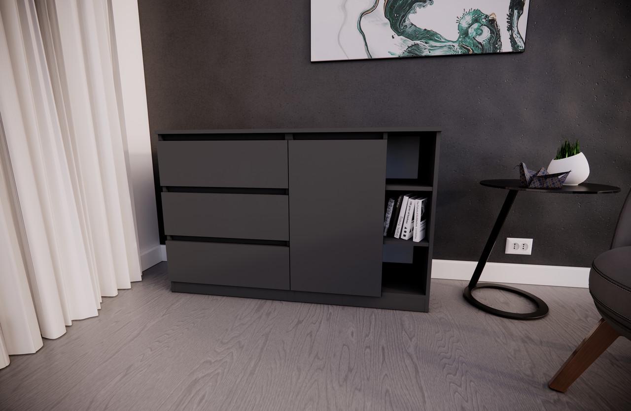 Комод MEBEX на 3 ящика с открытой нишей 120х40х77 см Серый темный (VERTO3B1200DG) - фото 1 Комод MEBEX на 3 ящика с открытой нишей 120х40х77 см Серый темный (VERTO3B1200DG) - фото 1