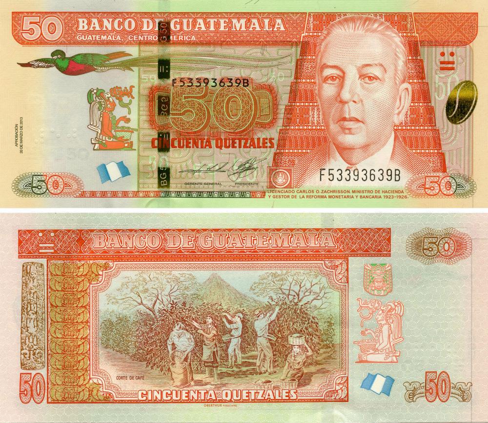 Коллекционная банкнота Гватемала 50 кетсалей 2013 UNC (P125)