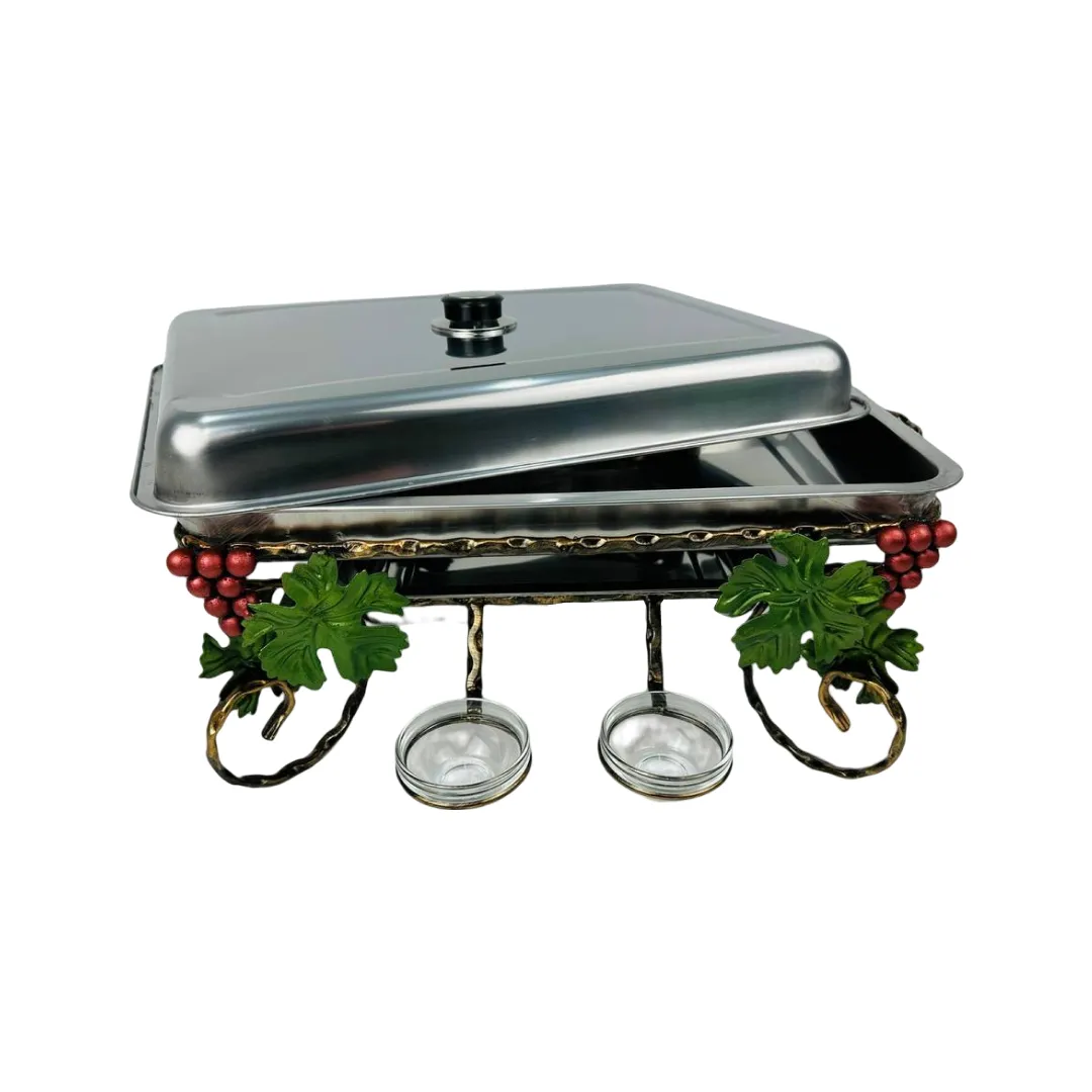 Садж прямоугольный с соусницами для подачи и подогрева пищи Виноград из нержавеющей стали (2-10-SJ-6582)