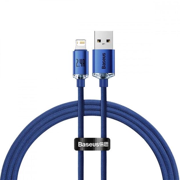 Кабель BASEUS Crystal Shine Series USB For Lightning швидка зарядка 2,4 A 2 м Blue (CAJY000103) - фото 1