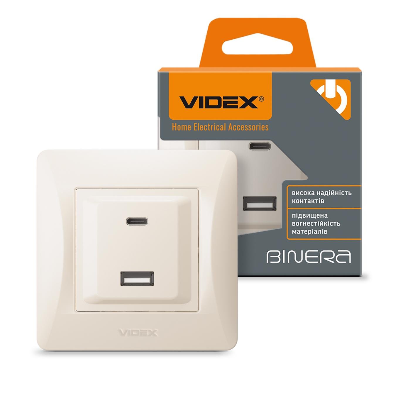 Розетка Videx BINERA USB-A/USB-C PD20W Кремовый (VF-BNCHRUC20-CR)