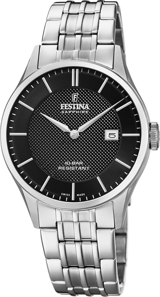 Наручные часы мужские Festina F20005/4 Classics Swiss Made со стальным корпусом/сапфировым стеклом WR 100 м и черным циферблатом Наручные часы мужские Festina F20005/4 Classics Swiss Made со стальным корпусом/сапфировым стеклом WR 100 м и черным циферблатом