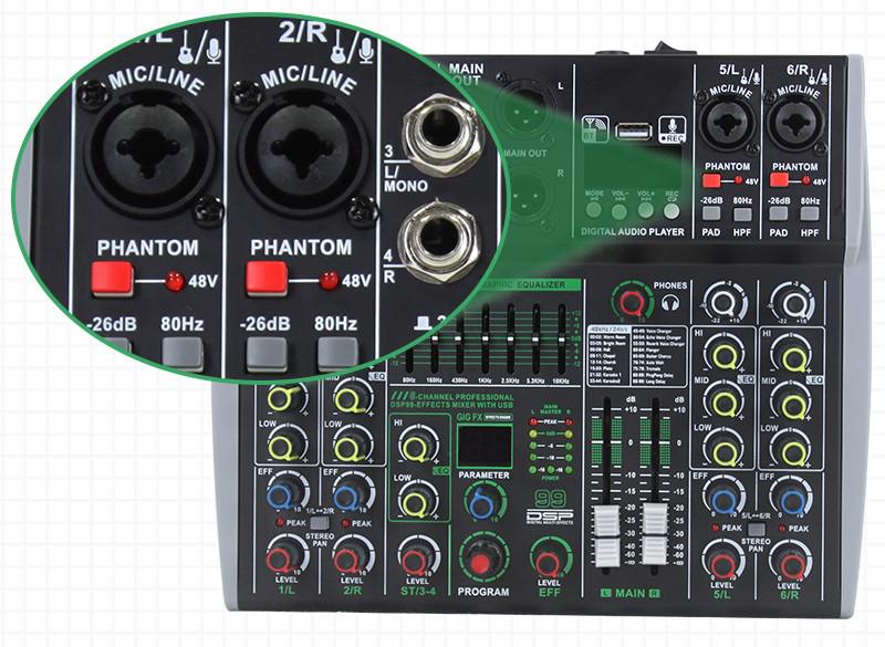 Мікшерний пульт пасивний 99-DSP 6-канальний ефектів USB Bluetooth (0114) - фото 2 Мікшерний пульт пасивний 99-DSP 6-канальний ефектів USB Bluetooth (0114) - фото 2