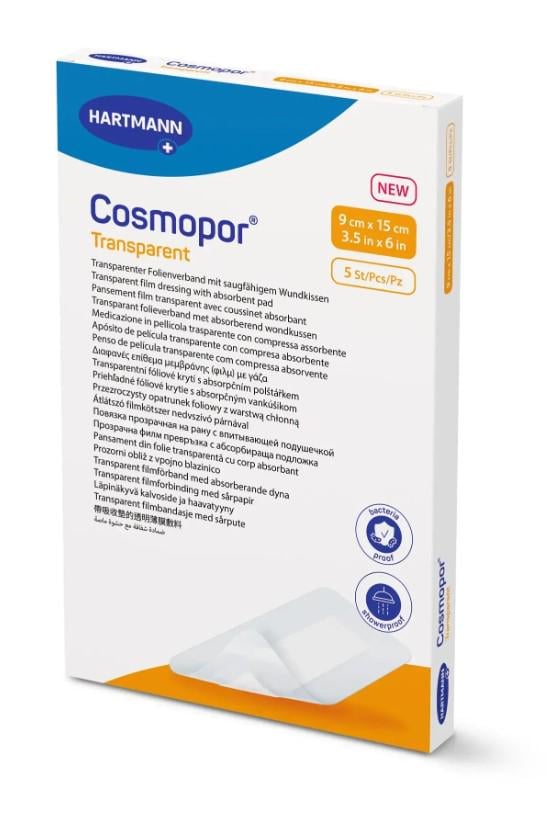 Пов’язка плівкова з абсорбуючою подушечкою Cosmopor Transparent 9х15 см Прозорий