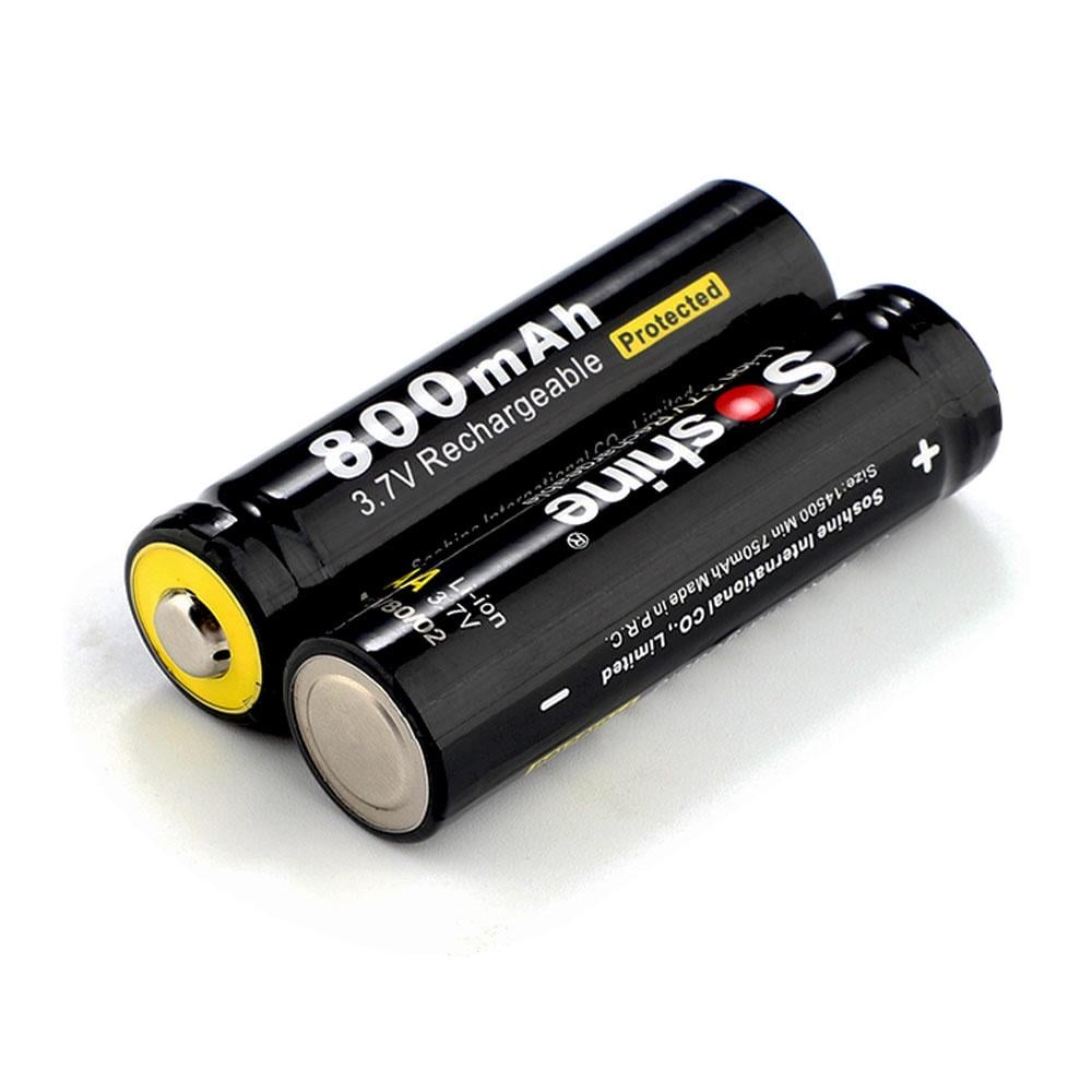 Акумулятор Soshine 14500/AA Li-Ion 14500P-3,7-800 Protected 800 mAh 1,5A 4,2/3,7/2,8V Чорний (25993917) - фото 4 Акумулятор Soshine 14500/AA Li-Ion 14500P-3,7-800 Protected 800 mAh 1,5A 4,2/3,7/2,8V Чорний (25993917) - фото 4