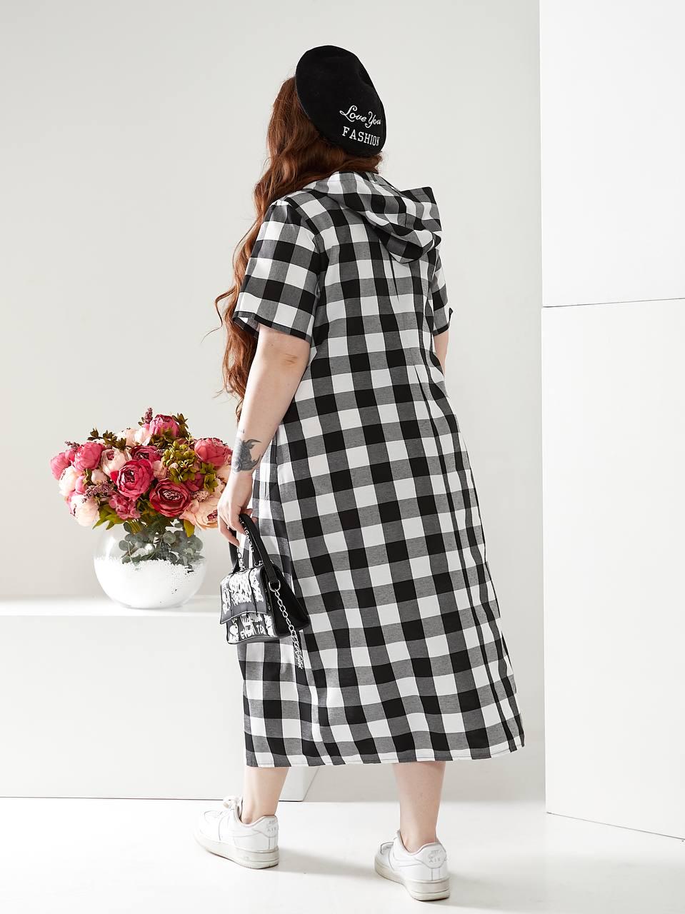 Сукня довга Клітинка котон з капюшоном р. 52-54 Чорний (1376) - фото 3 Сукня довга Клітинка котон з капюшоном р. 52-54 Чорний (1376) - фото 3
