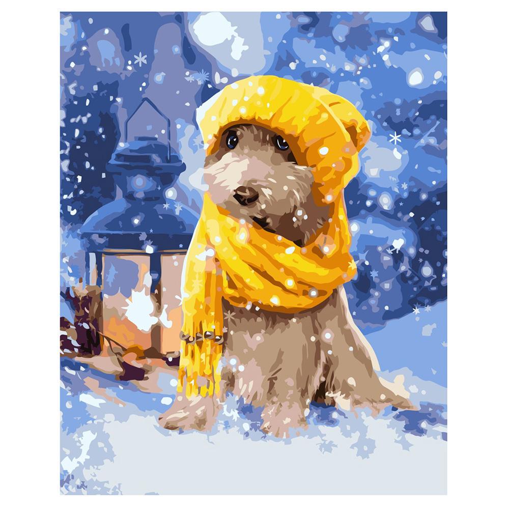 Картина по номерам Strateg Щенок в желтой шапочке 40x50 см (VA-1811)