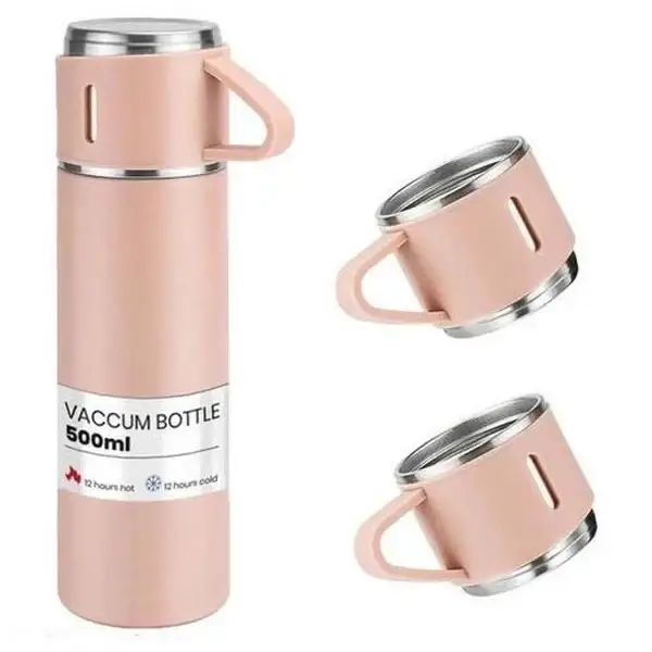 Термос та 3 чашки Vacuum Bottle у подарунковому пакеті 500 мл Бежевий (2872) - фото 2