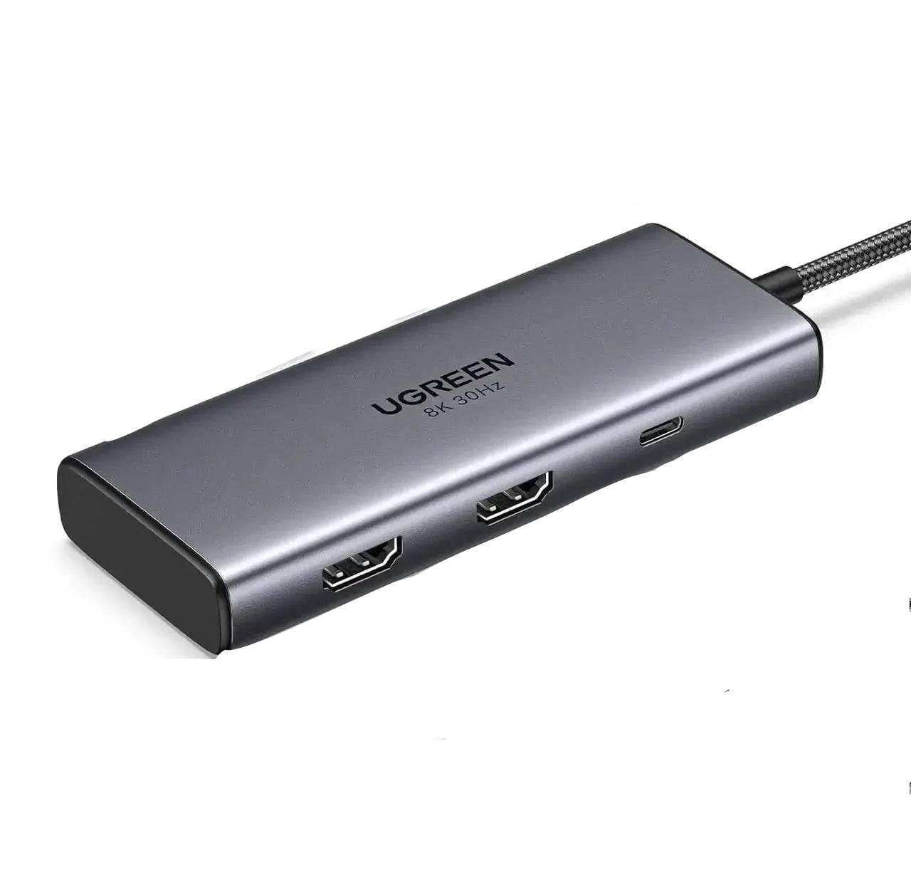 Док-станция хаб USB-C Ugreen Revodok 6в1 Dual HDMI 8K/4K PD 100W Серый (8/652)