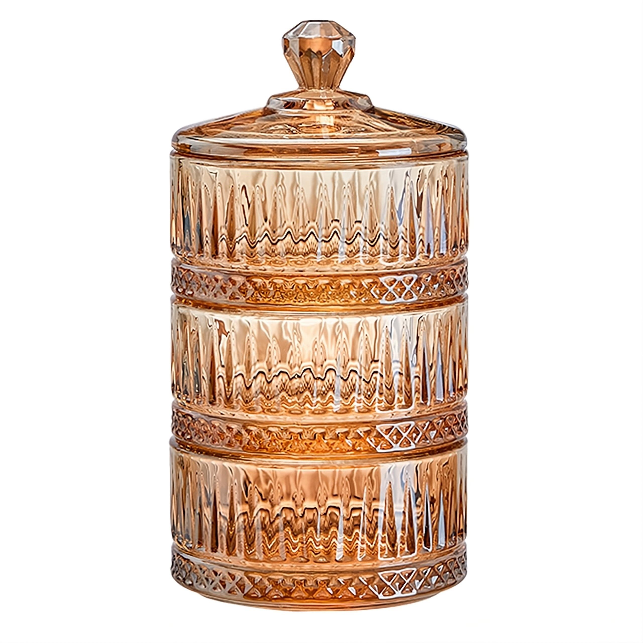 Конфетница трехуровневая с крышкой стеклянная ребристая (HP-YH-73)