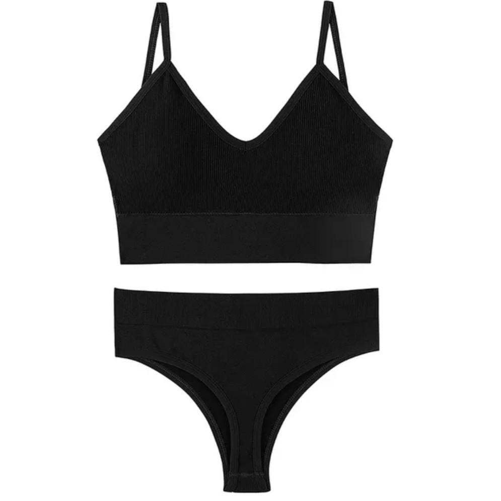 Комплект нижньої білизни в рубчик S/M Чорний (1710715644) - фото 2 Комплект нижньої білизни в рубчик S/M Чорний (1710715644) - фото 2